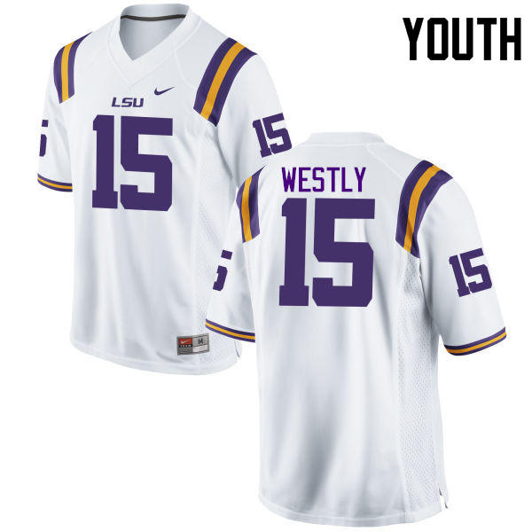 Youth LSU Tigers #15 Tony Westly College Football Jerseys Game-White